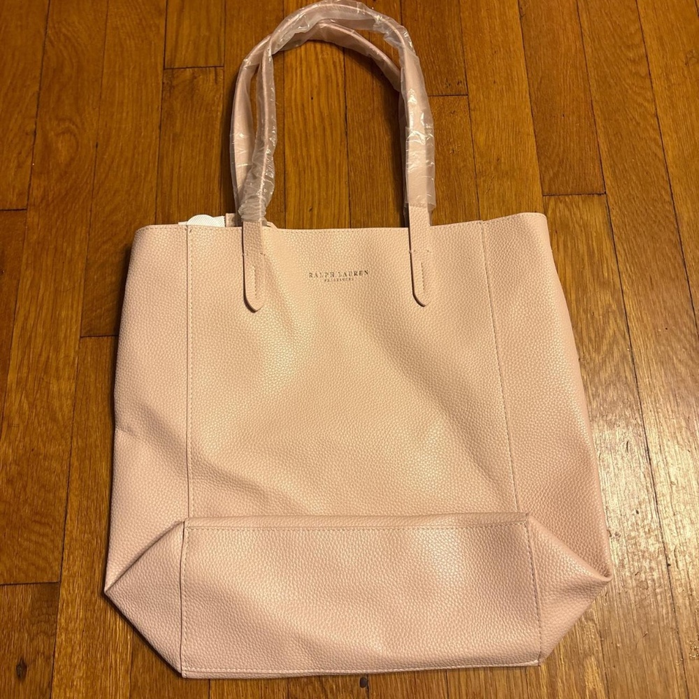Pink Ralph Lauren leather tote bag with interior pocket